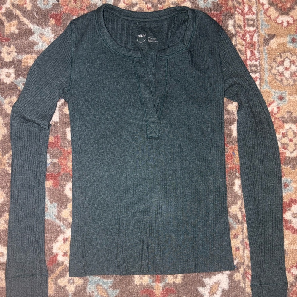Aerie Dark Teal Ribbed Long Sleeve Top